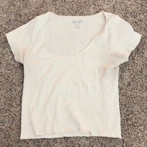 Brandy Melville Cream Ribbed Short Sleeve Top